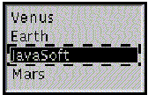 Venus、Earth、Java Software、および Mars を含むリストを示す。Java Software が選択されている