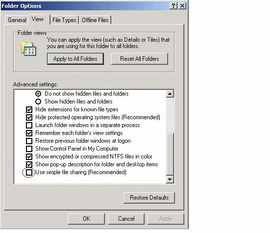 Windows XP で「セキュリティ」タブを表示。